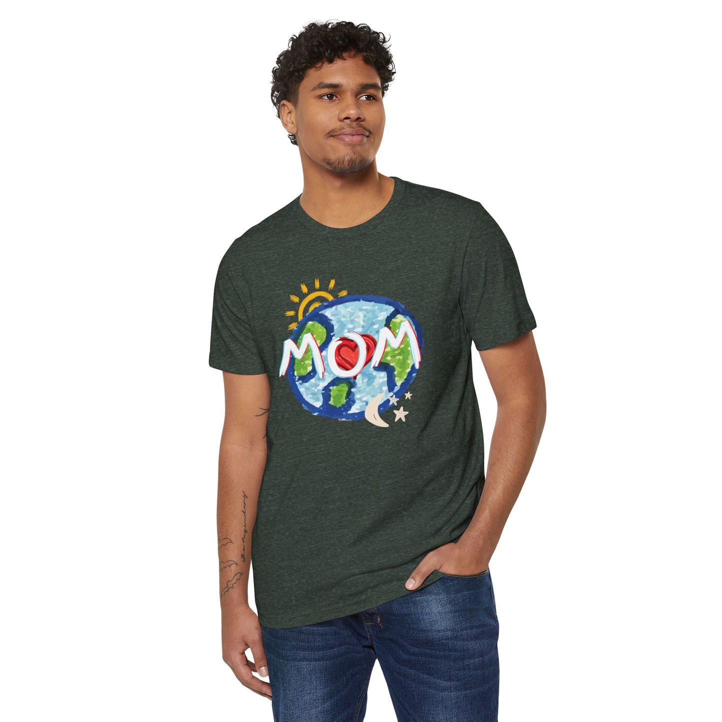 Mom Whole World Sun, Moon, Stars Heart Unisex Recycled Organic T-Shirt, Eco-Friendly Tee, Family Gift, Celestial Shirt