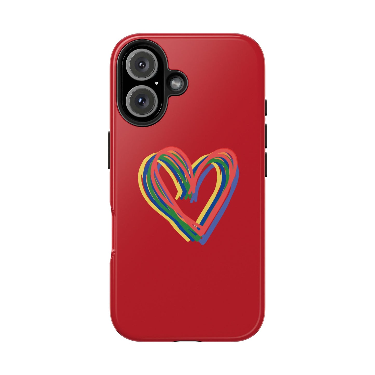 Rainbow Hearts Tough Phone Case, Red Phone Cover, Smartphone Case, Heart Pattern Phone Shell, Phone Hard Case, Colorful, Wireless Charging
