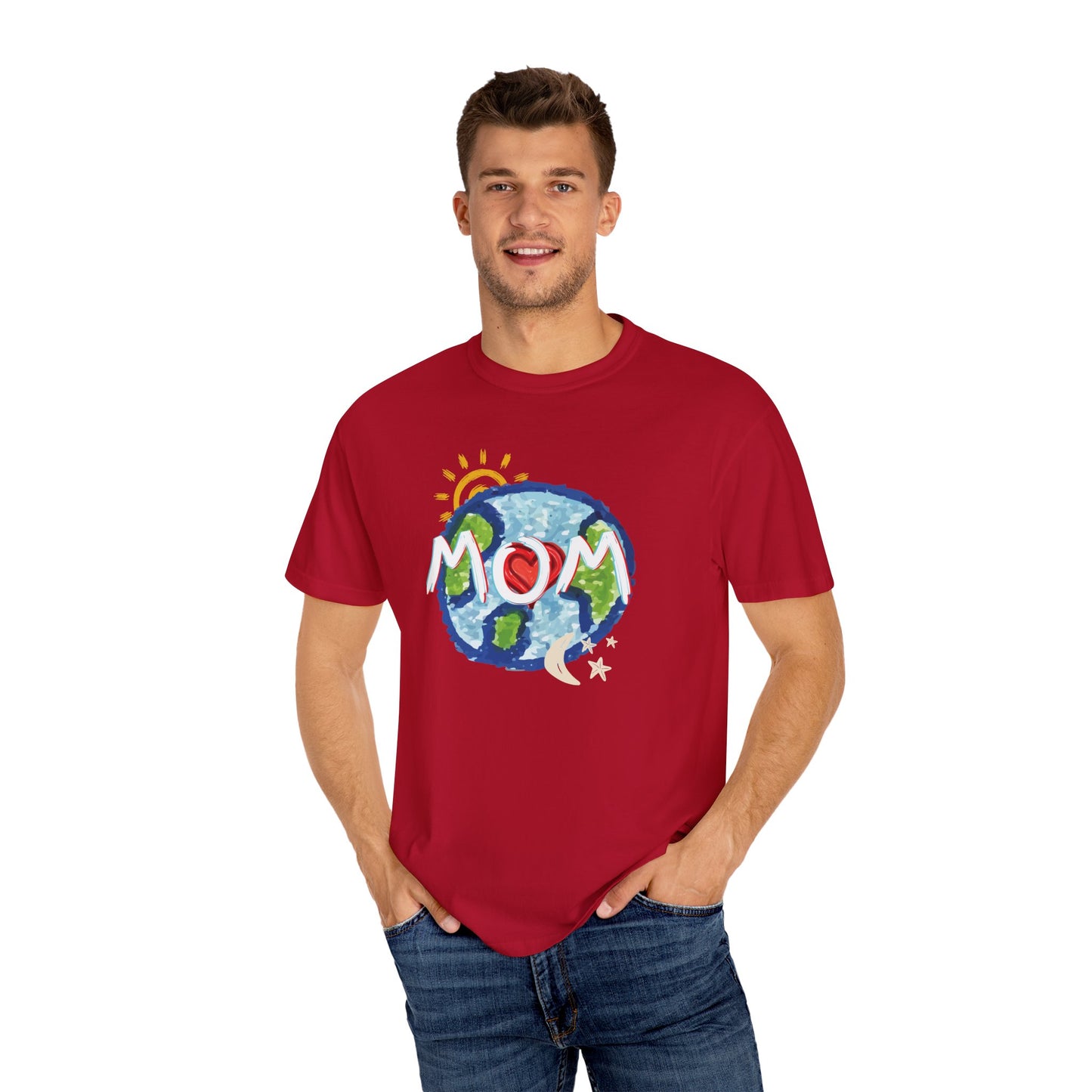MOM Unisex Garment-Dyed T-shirt, Whole World, Sun, Moon & Stars, Heart, Love, Mothers Day, Gifts for Women, Comfy, Soft, Gender Neutral
