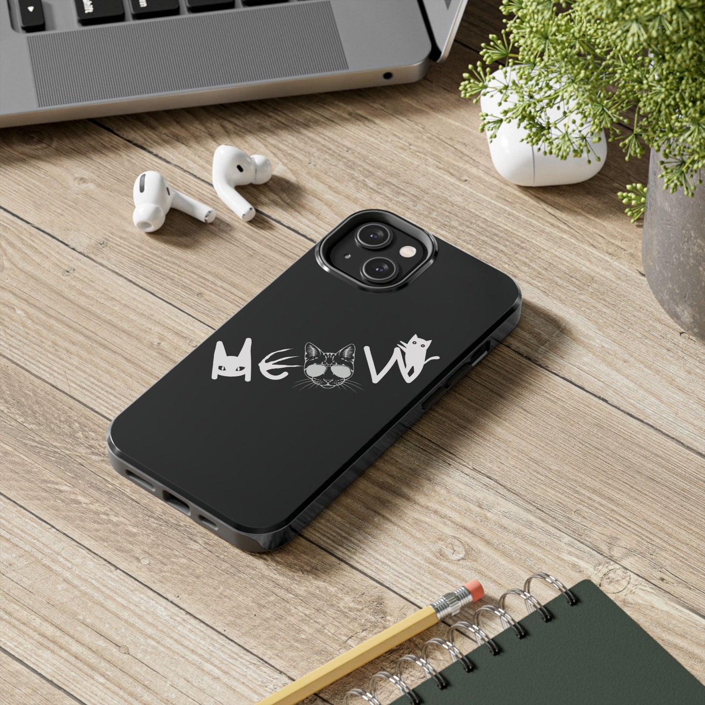 Meow Tough Phone Cases, iPhone & Samsung cases, wireless charging, cats, sassy, kitty, gender neutral, gifts, Halloween, birthday, Christmas