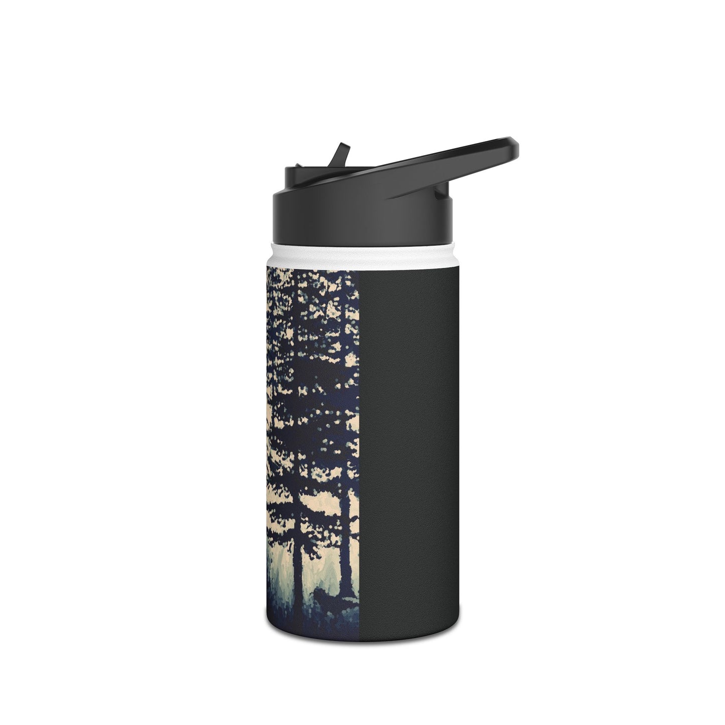 Crows in Forest Stainless Steel Water Bottle, Trees, Birds, Nature, Original Artwork, Exercise, Gift, Black & White, Eco BPA-free, Halloween