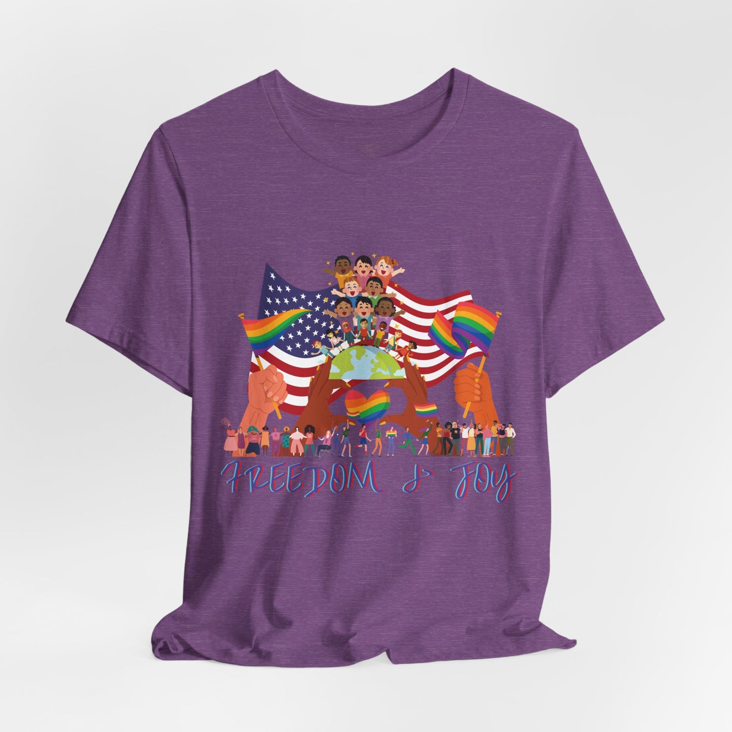 Freedom & Joy Unisex Tee, America, Inclusion, Equality, Love, Pride, Flag, Election, Gift, Comfy, Soft, Casual, Gender Neutral, Short Sleeve
