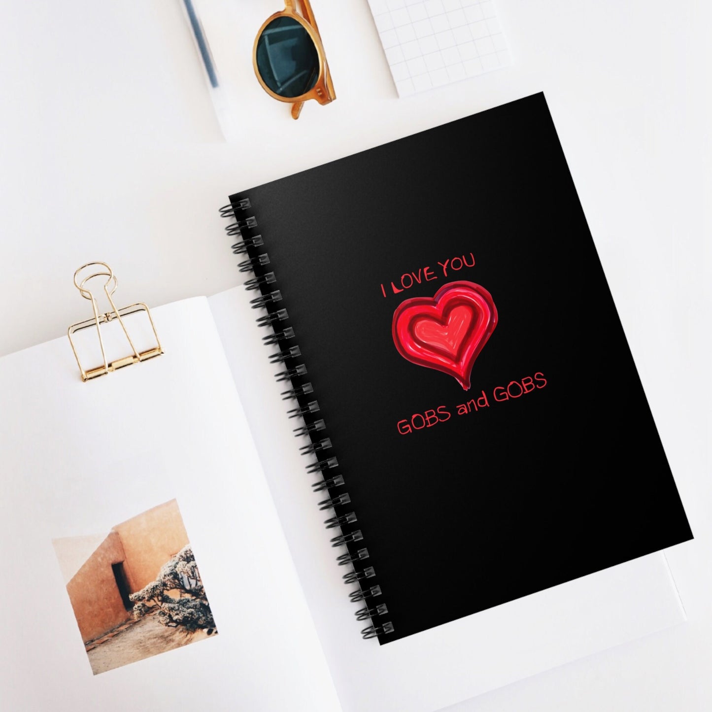 I Love You Gobs and Gobs Black Spiral Notebook, Ruled Line, hearts, gender neutral, journal, gift, teens, adults, kids, friends, Valentines