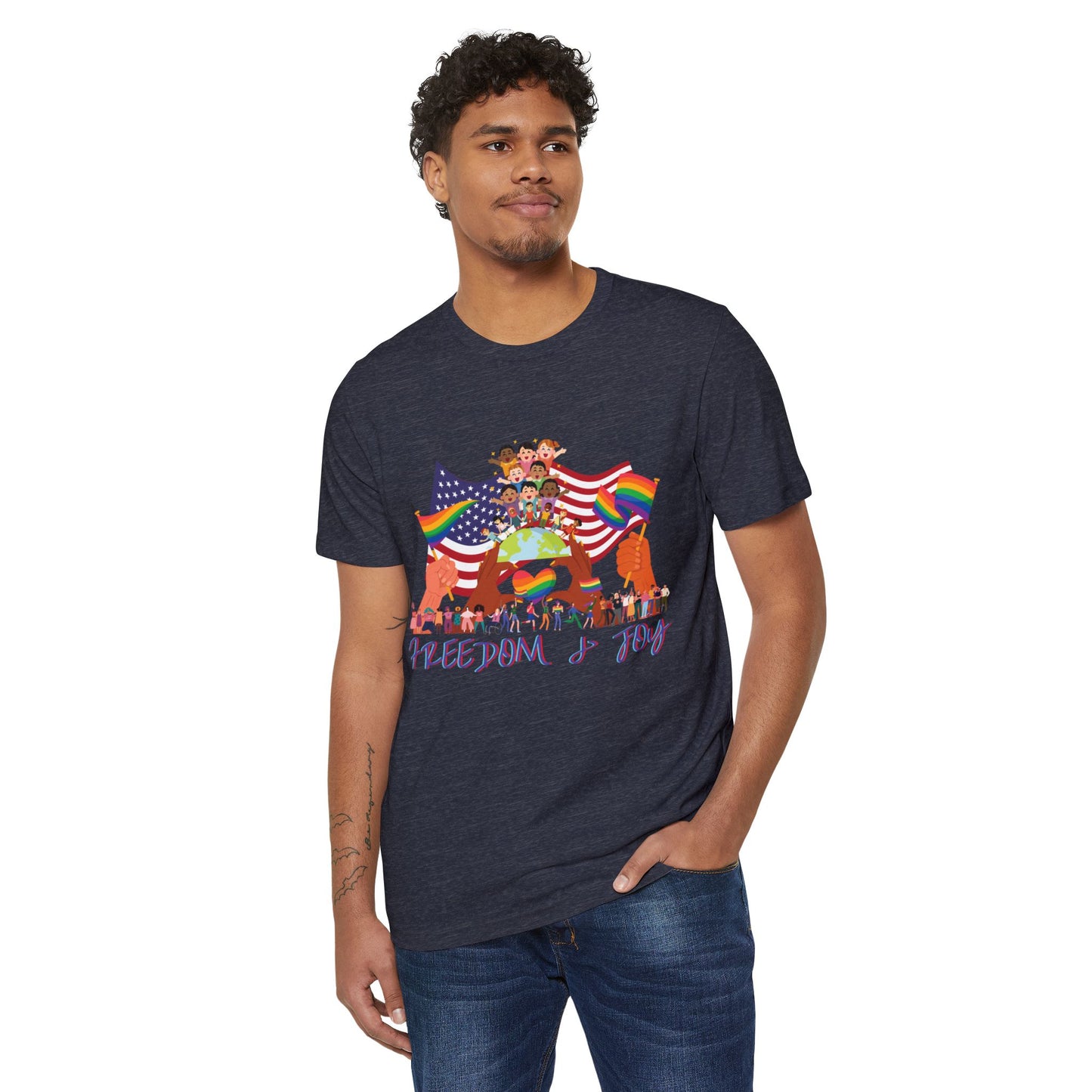 Freedom Flag Recycled T-Shirt, Pride Inclusion Equality Unisex Tee, Sustainable Organic Clothing