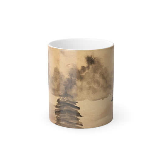 Winter Scene Color Morphing Mug 11oz, Original Watercolor Artwork, Coffee Cup, Gifts
