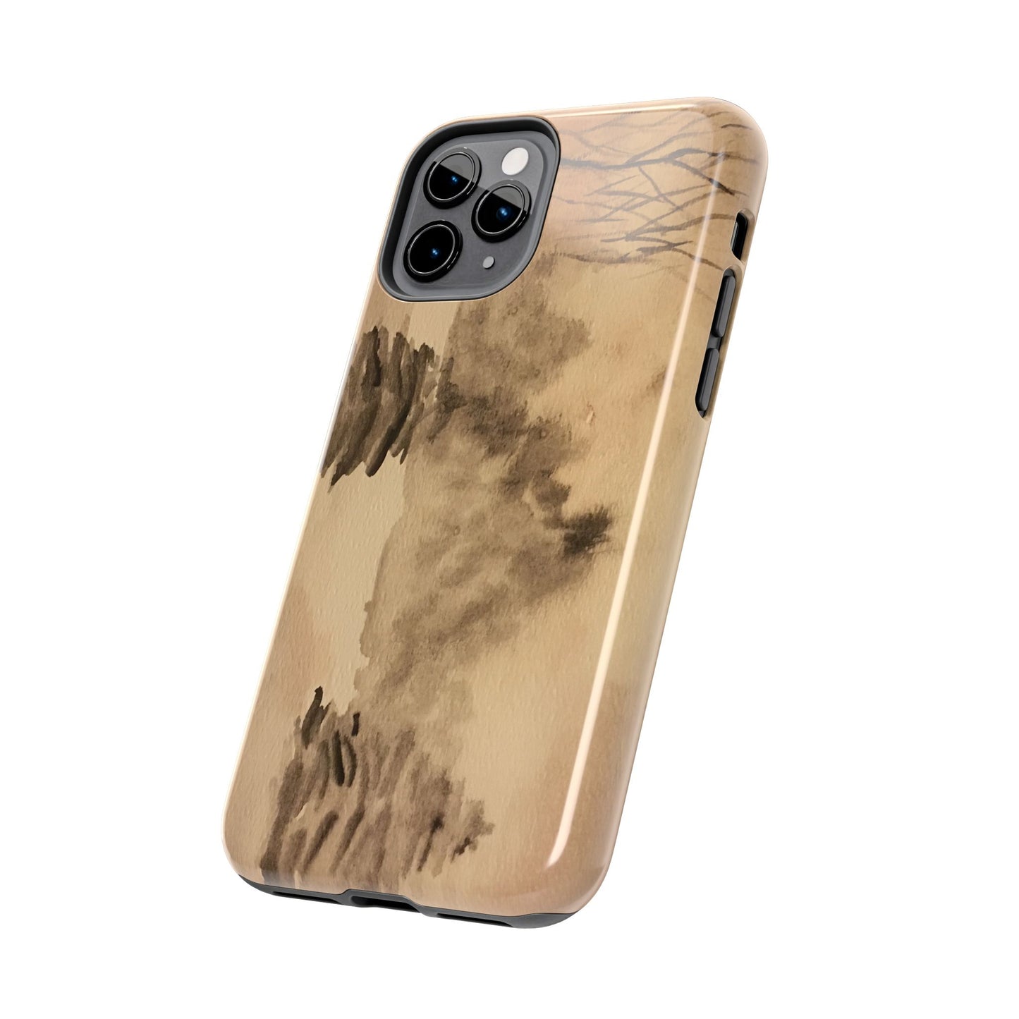 Winter Scene Tough Phone Cases, iPhone & Samsung cases, wireless charging, pine trees, snow, original watercolor artwork, gifts, Christmas
