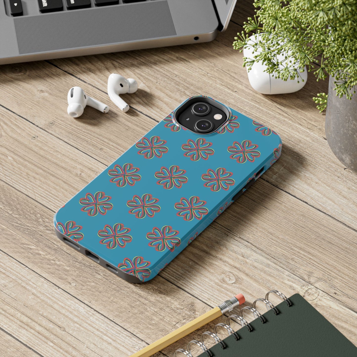 Floral Tough Phone Case, Colorful Turquoise Case, Hard Cover, iPhone Samsung Galaxy Google Pixel, Botanical Print Phone, Wireless Charging