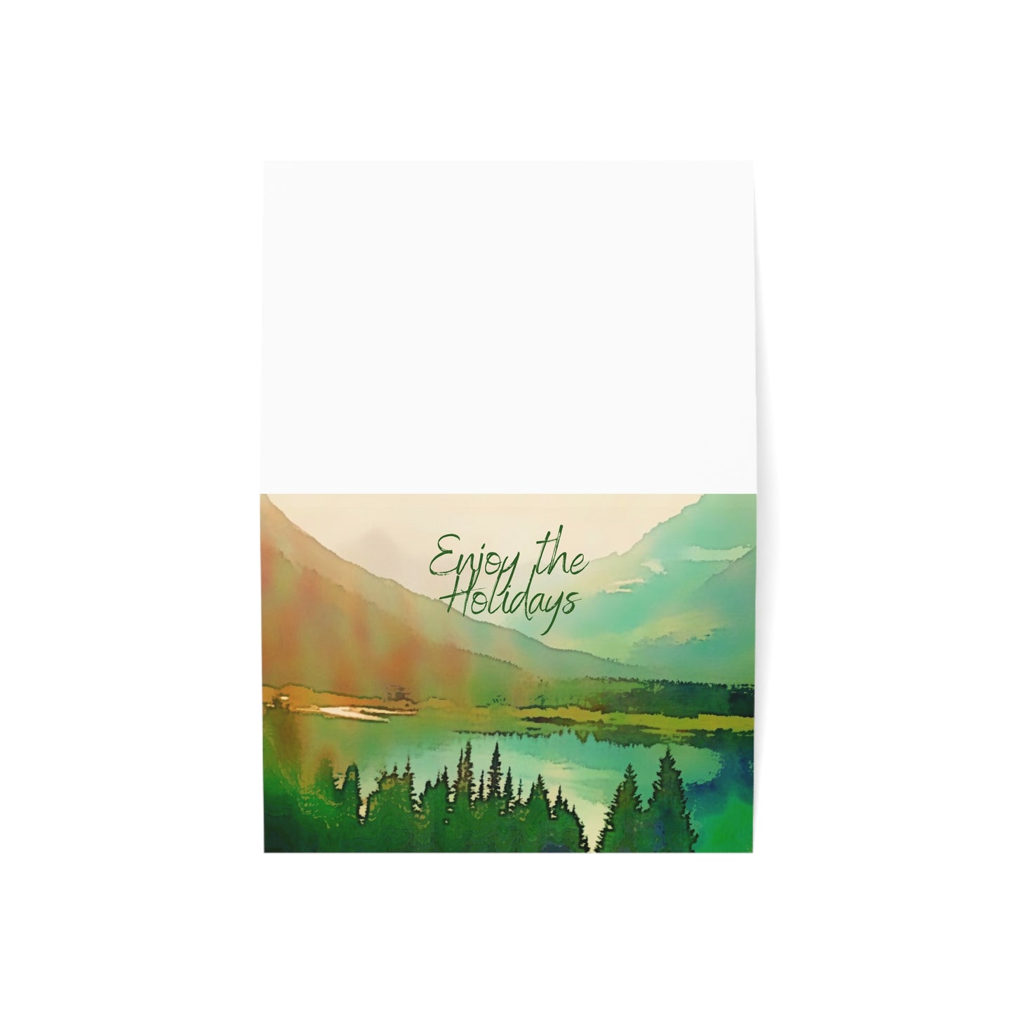 Holiday Greeting Cards Original Artwork Mountain Lake (10, 30, & 50pcs), Enjoy the Holidays, Wishing Health Happiness New Year, 4 size/3 fin