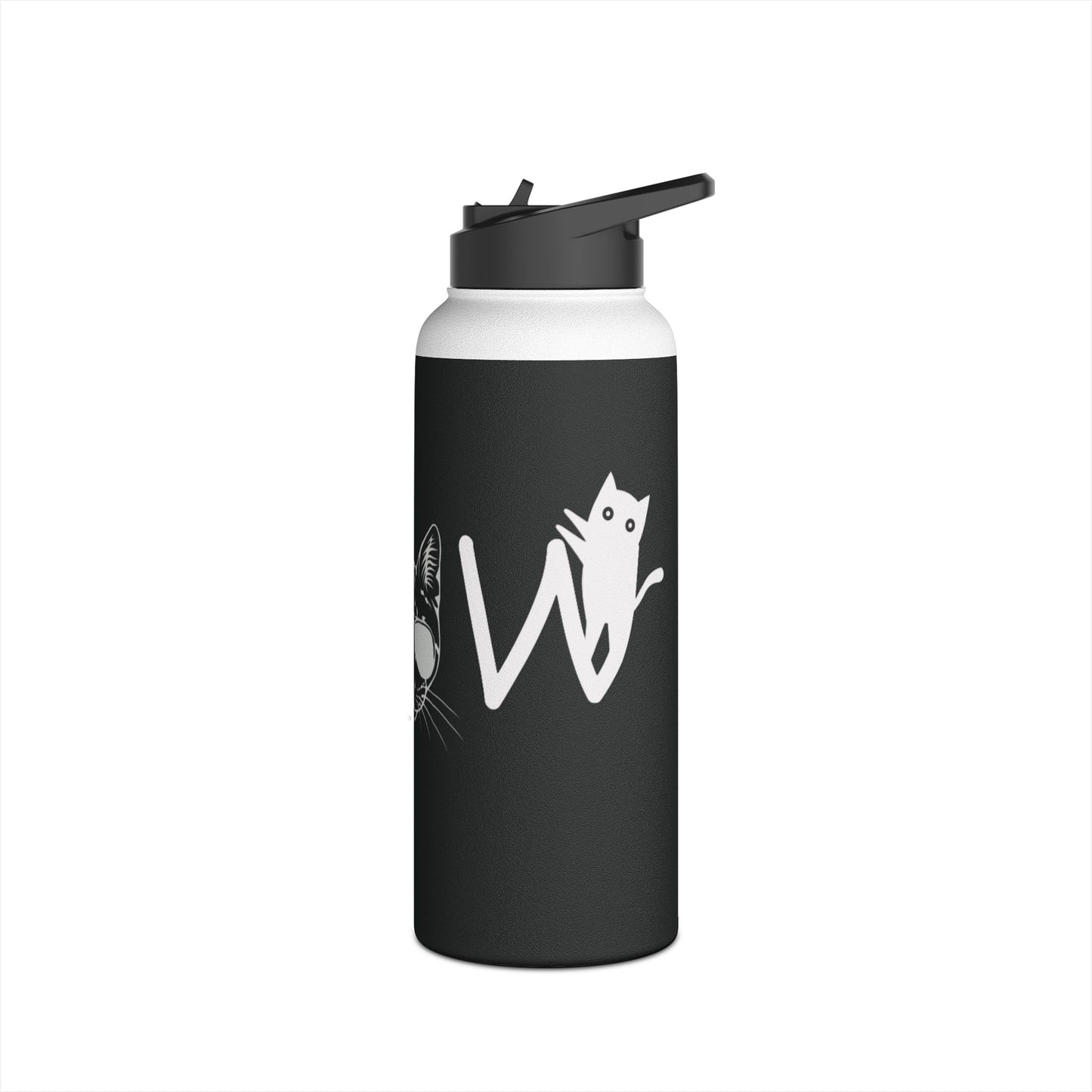Meow Black Stainless Steel Water Bottle, Cats, Sassy, Fun, Halloween, Election, Gender Neutral, Gift, Exercise, Run, Workout, Eco BPA-free