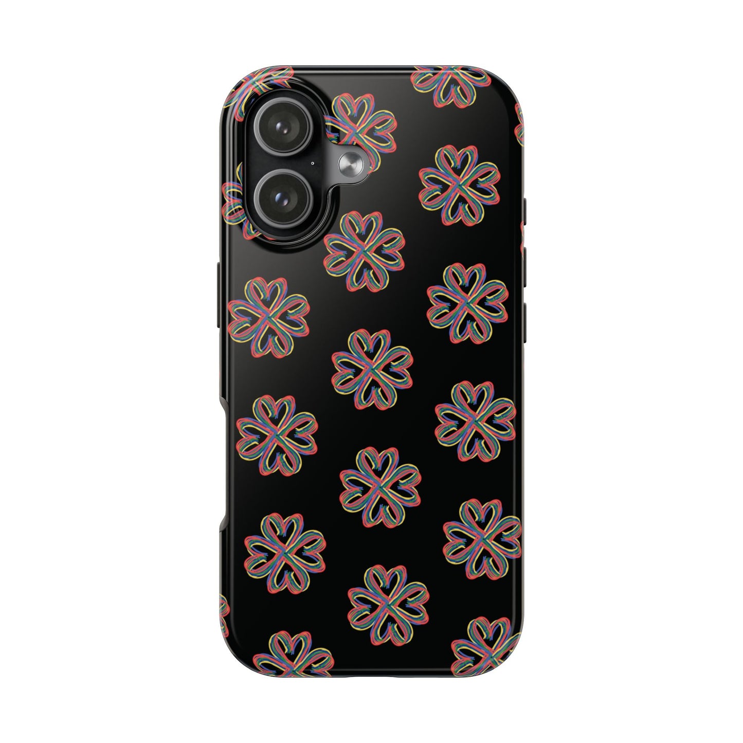 Tough Phone Cases, Floral Phone Cover, Protective Floral Case, Colorful Phone Shell, Black Phone Case, Wireless Charging