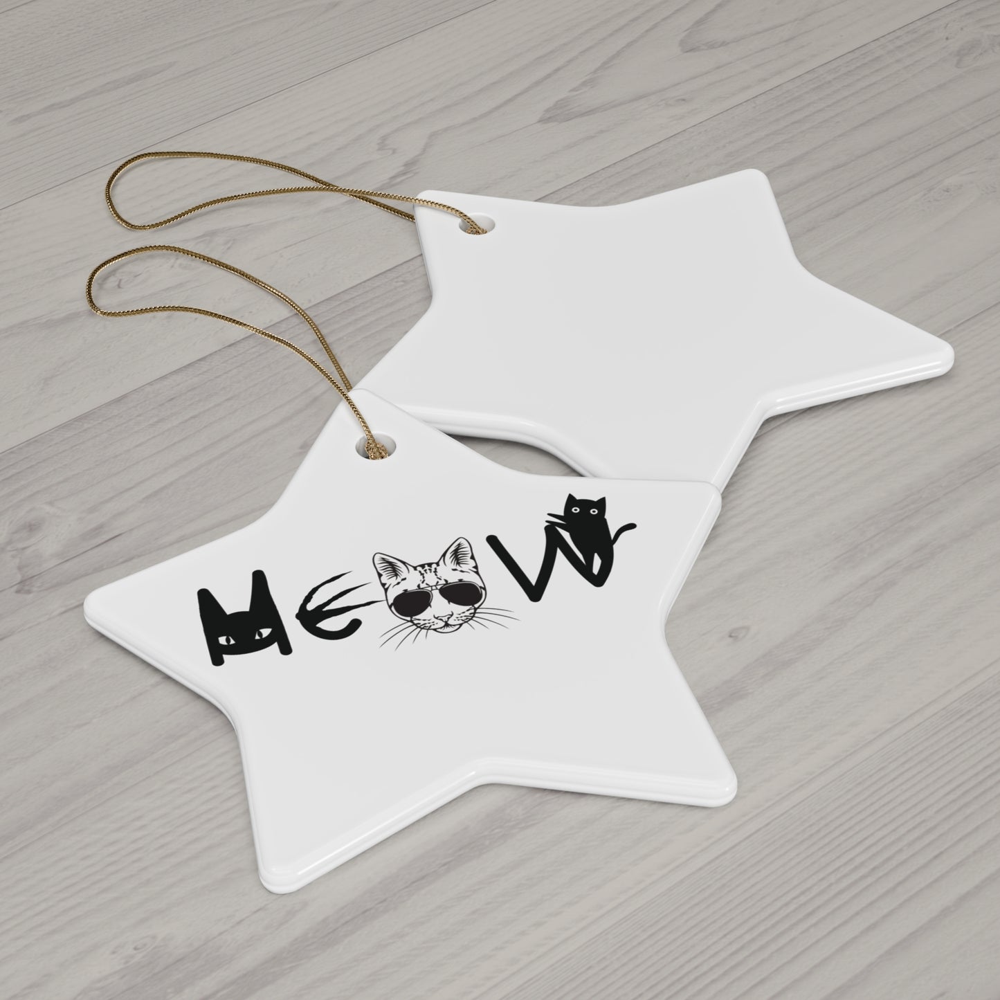 Meow White & Black Hanging Ornament, cats, sassy, decor, fun, Circle Snowflake Heart Star, Holiday, Gifts, all ages, Christmas, Halloween