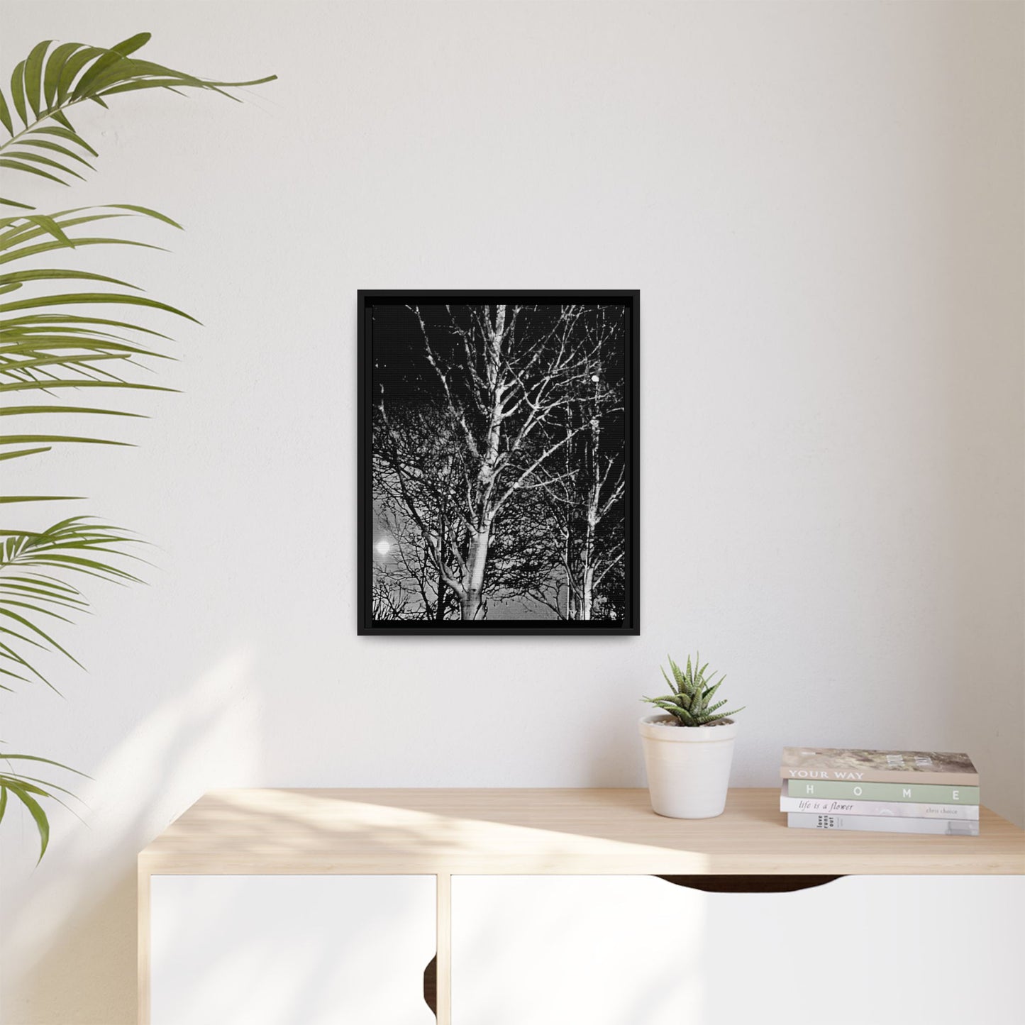 Black Frame Worm Moon, Night Tree, Dark, Black & White, Photo, Matte Canvas, Artwork, Wall Art, Decor, Nature, Gift, Eco, Halloween