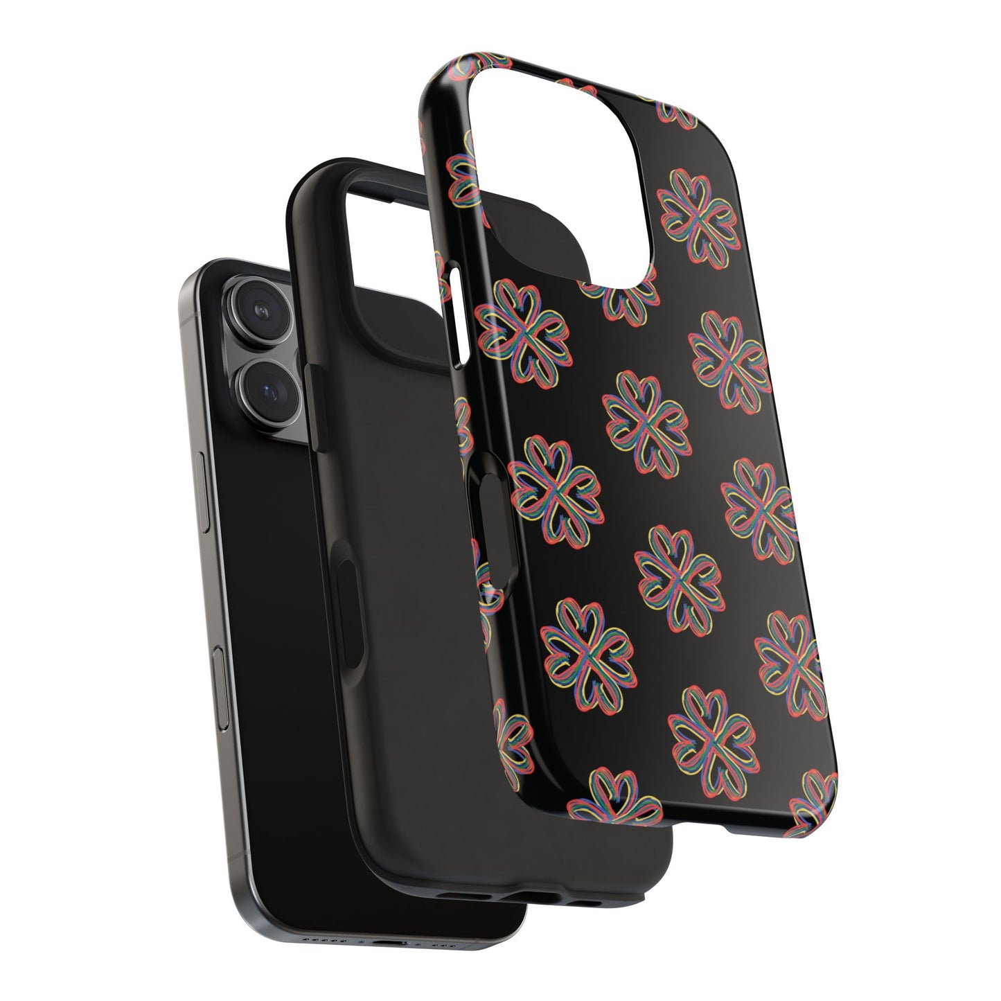 Tough Phone Cases, Floral Phone Cover, Protective Floral Case, Colorful Phone Shell, Black Phone Case, Wireless Charging