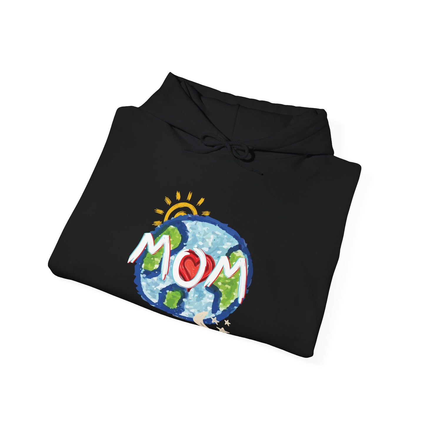 MOM Unisex Heavy Blend™ Hooded Sweatshirt, World, Sun Moon & Stars, Heart, Love, Mothers Day, Gifts for Women, Comfy, Soft, Warm, Hoodie