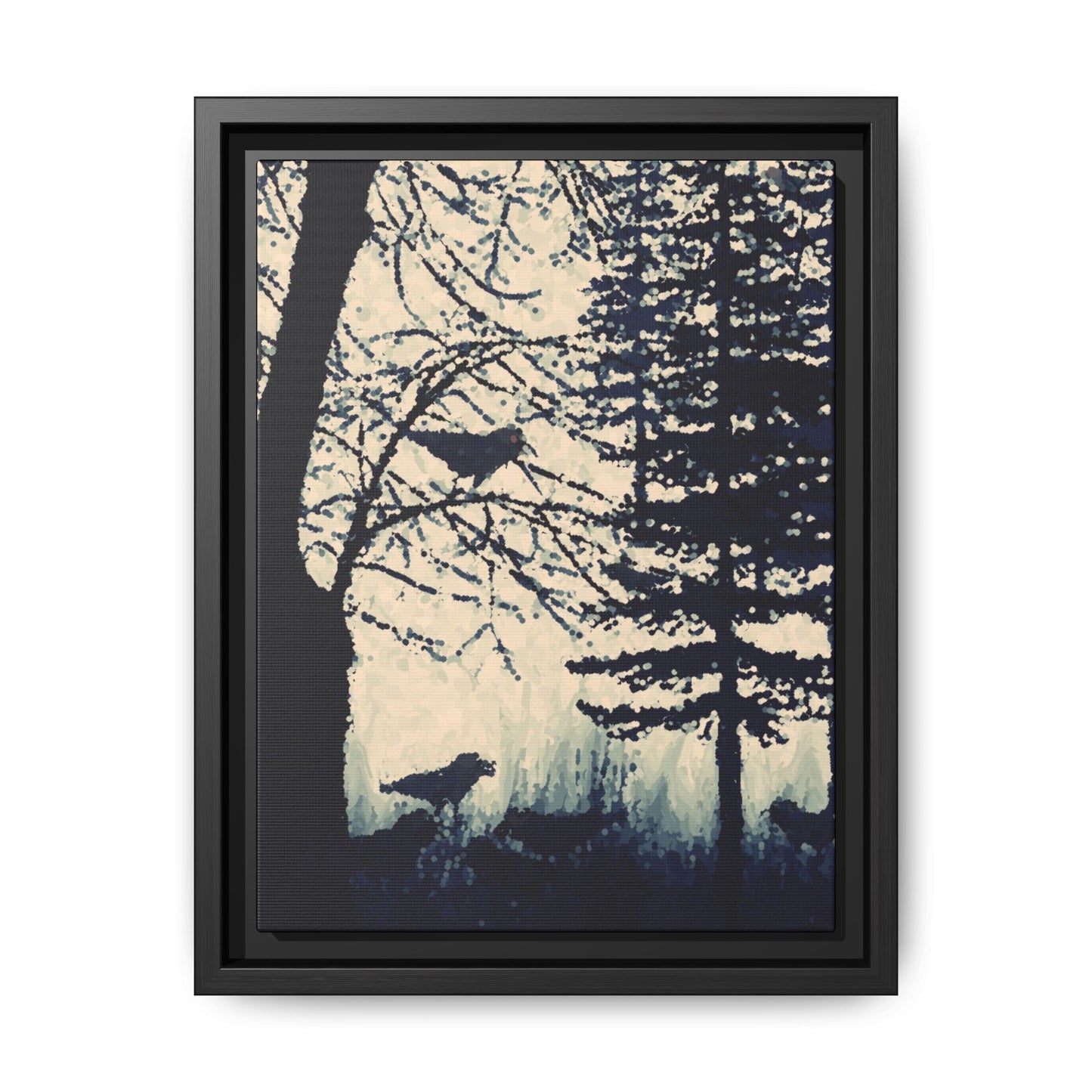 Black Frame Crows in Forest, Dark Black & White, Matte Canvas, Original Artwork, Wall Art, Decor, Trees, Birds, Nature, Gift, Eco, Halloween