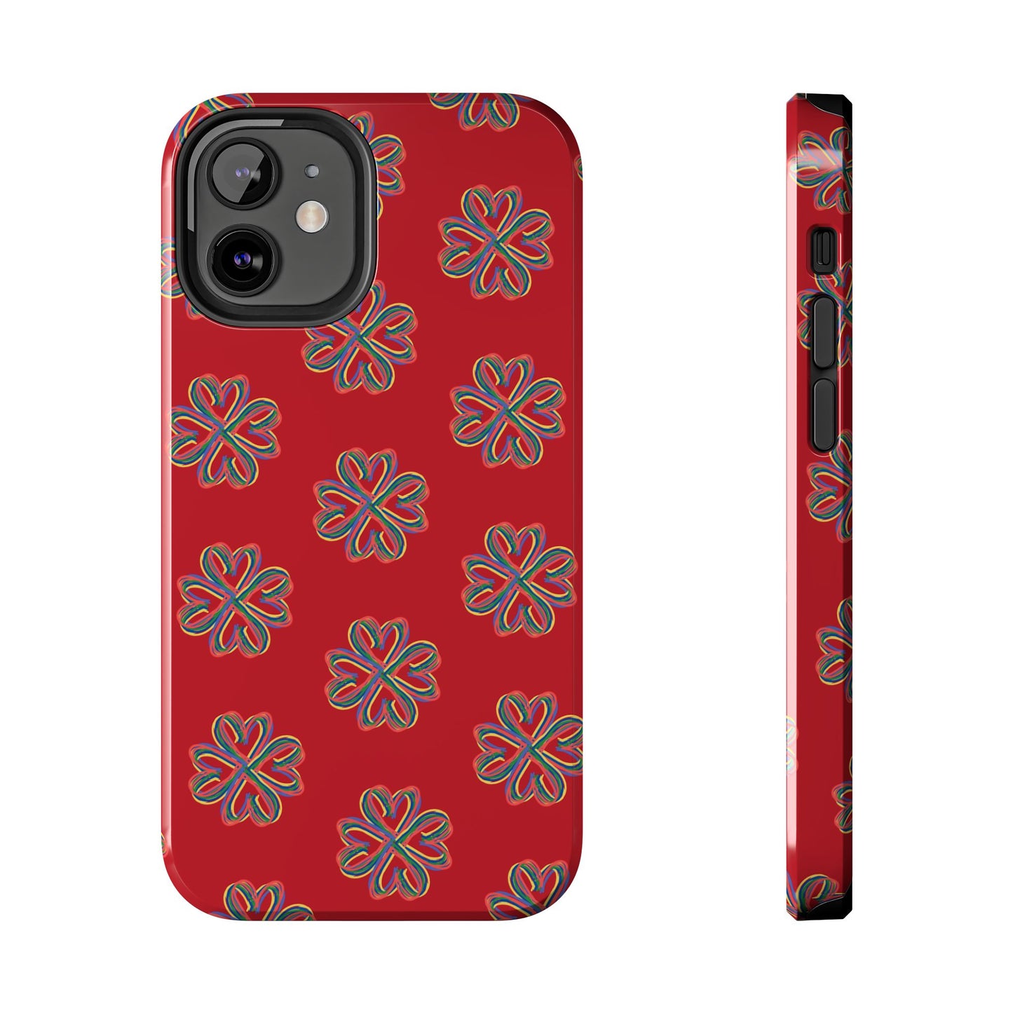 Floral Tough Phone Case, Red Phone Cover, Protective Tech Accessory, Botanical Phone Shell, Gift for Gardeners, Colorful, Wireless Charging