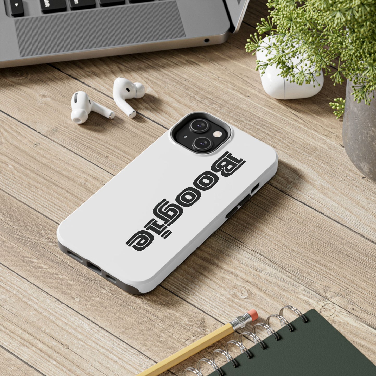 Boogie White Tough Phone Cases, iPhone Samsung cases, wireless charging, gender neutral women men friends kids teens gift birthday Christmas