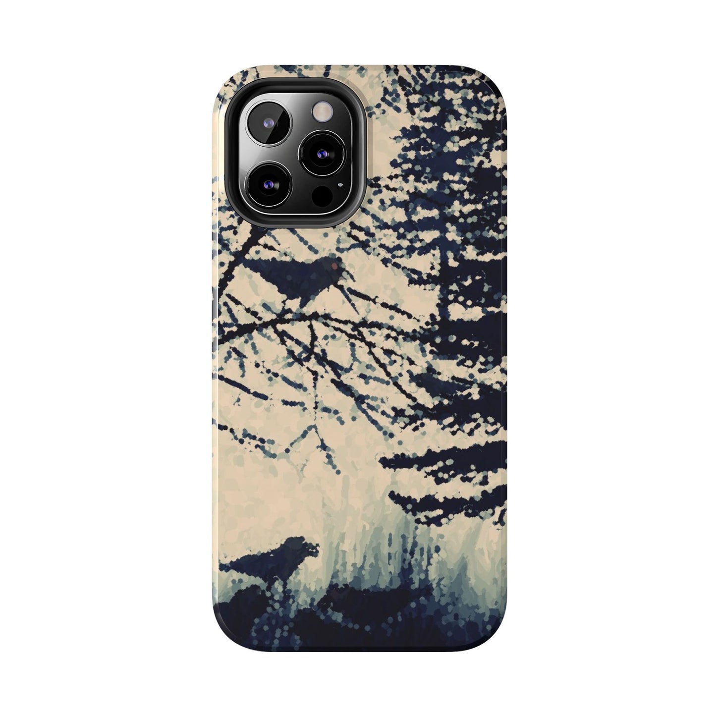 Crows in Forest Tough Phone Cases, iPhone & Samsung cases, wireless charging, crows, trees, birds, original artwork, gifts, Halloween