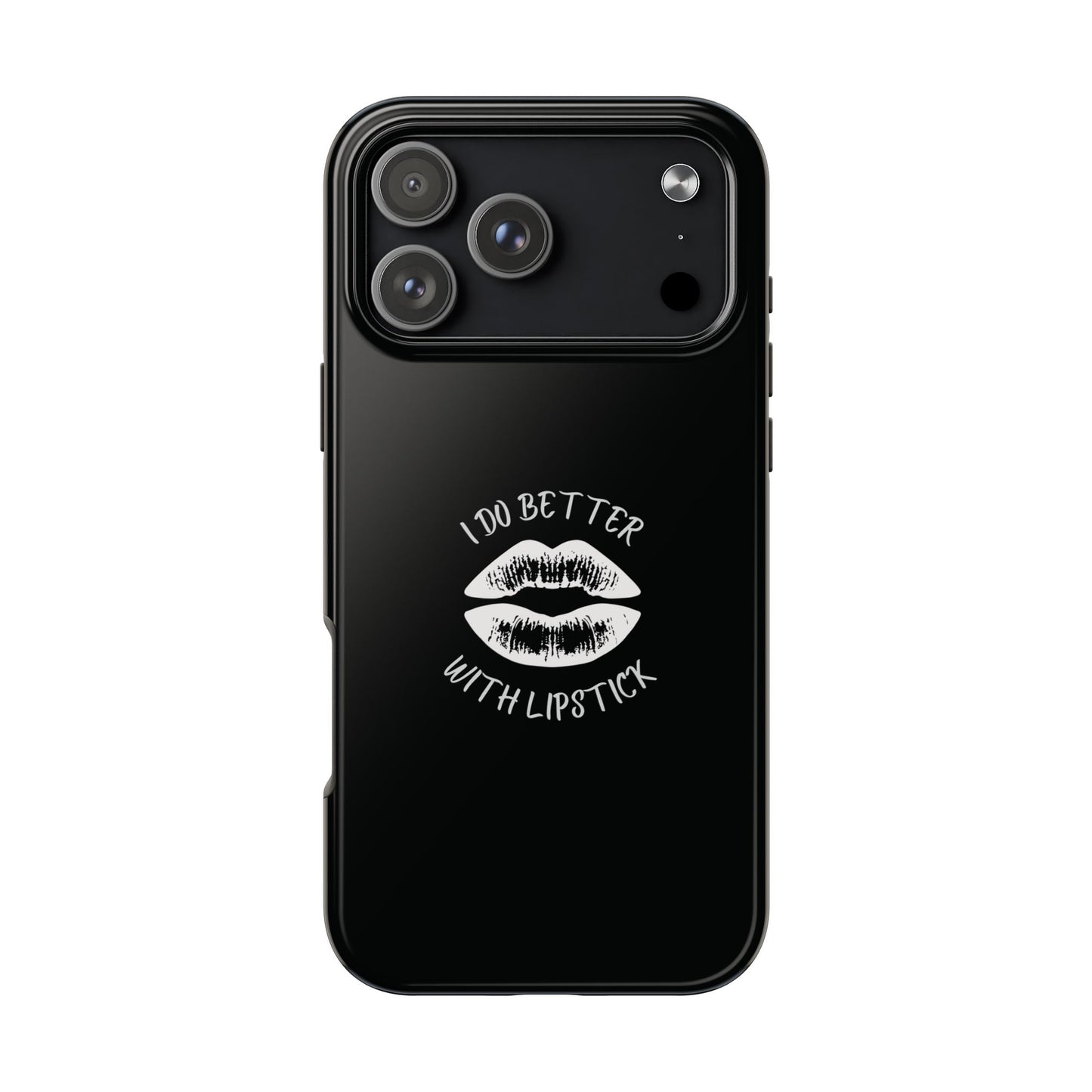 Glamorous Lipstick Tough Phone Cases - Empowered Gifts, Sassy Wireless Charging Cover, Fun Lips Samsung & iPhone Cases, Black Design
