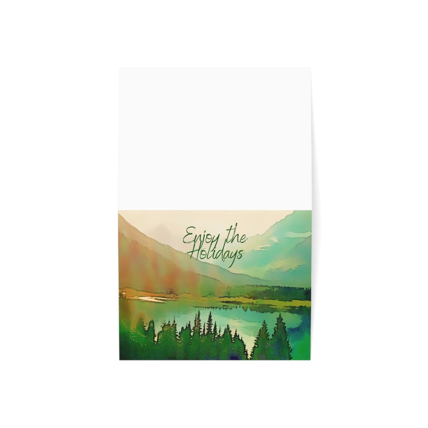 Holiday Greeting Cards Original Artwork Mountain Lake (10, 30, & 50pcs), Enjoy the Holidays, Wishing Health Happiness New Year, 4 size/3 fin