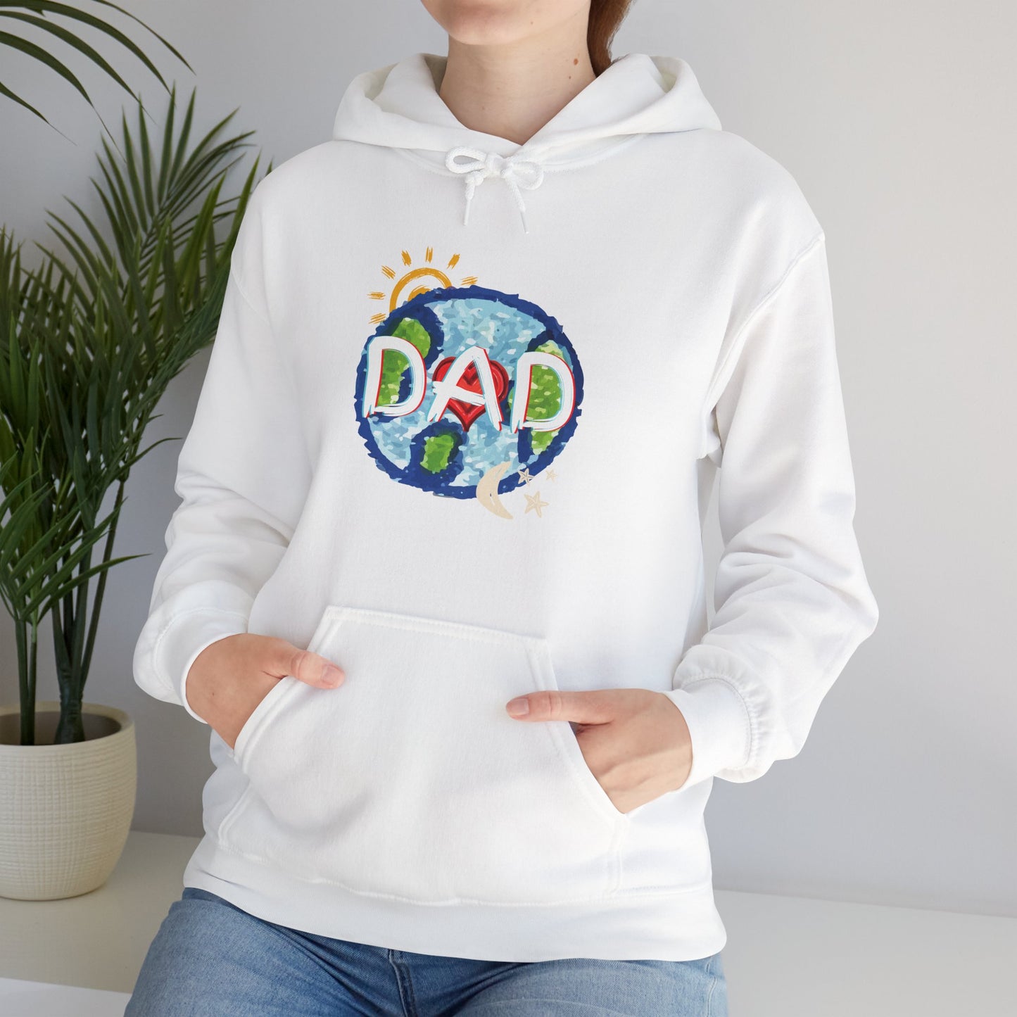DAD Hooded Sweatshirt - Whole World Sun Moon & Stars Heart Love Fathers Day Gift for Men
