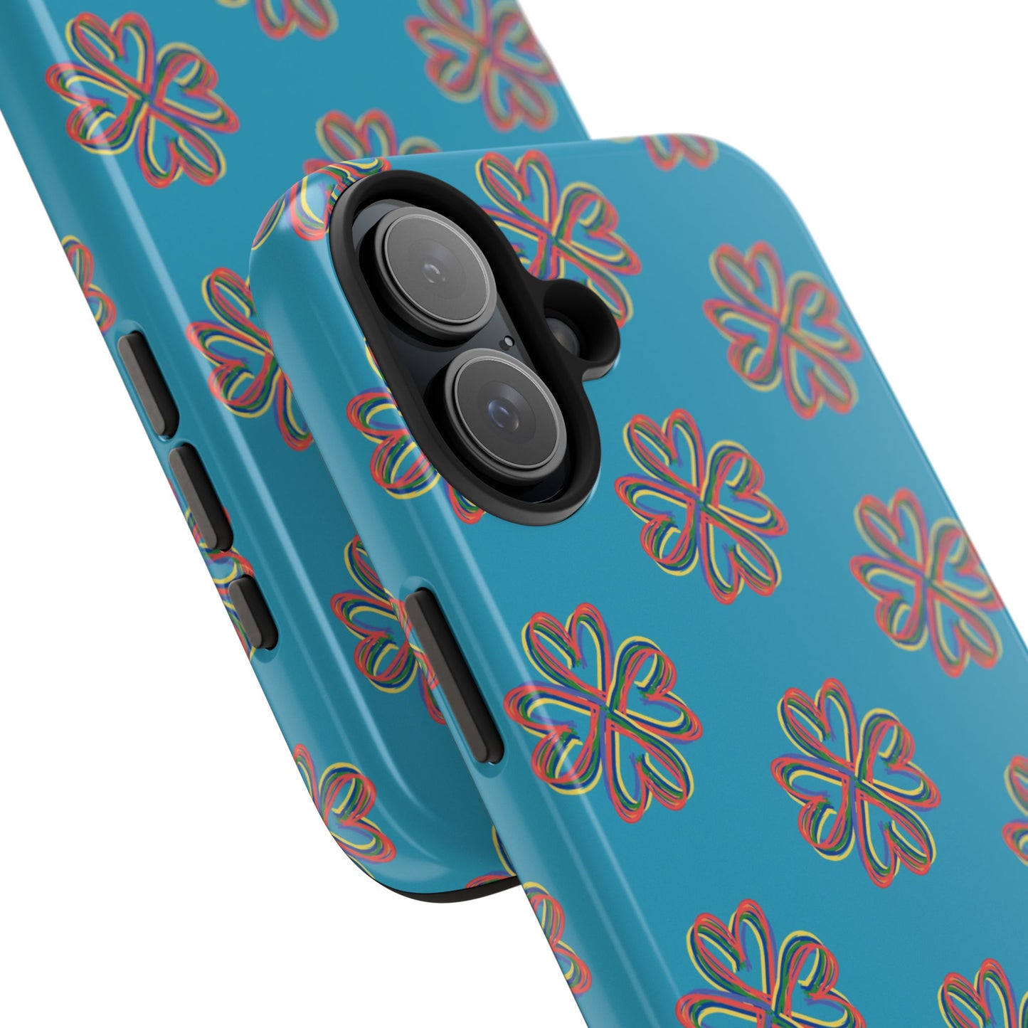 Floral Tough Phone Case, Colorful Turquoise Case, Hard Cover, iPhone Samsung Galaxy Google Pixel, Botanical Print Phone, Wireless Charging