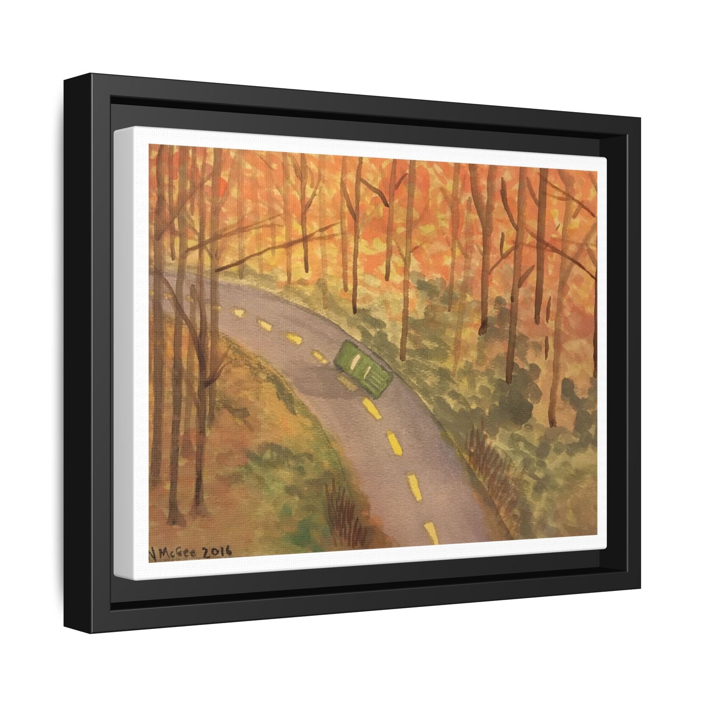 Black Frame Autumn Drive in the Country, Original Watercolor Matte Print, Fall Leaves, Nature, Trees, Artwork, Wall Art, Gift, Colorful