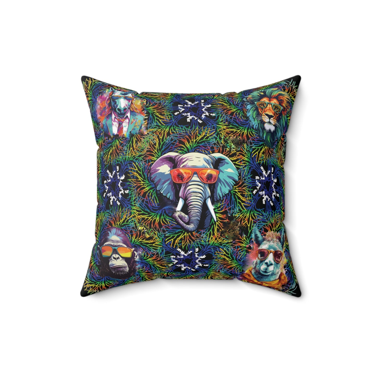 Black Wild & Cool Creatures Spun Polyester Square Pillow, Fun, Animals, Accent, Decor, Dorm, Bed, Throw, Gift Birthday Christmas, 4 Sizes