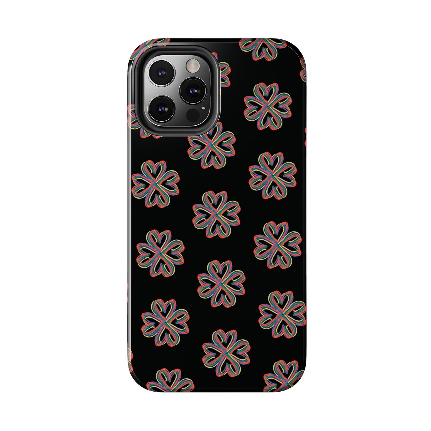 Tough Phone Cases, Floral Phone Cover, Protective Floral Case, Colorful Phone Shell, Black Phone Case, Wireless Charging