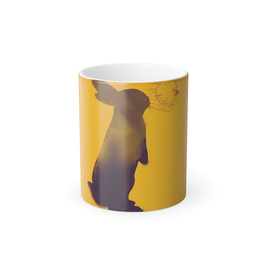 Rabbit Moon Yellow Color Morphing Mug 11oz - Heat Reactive Bunny Ceramic Coffee Tea Cup