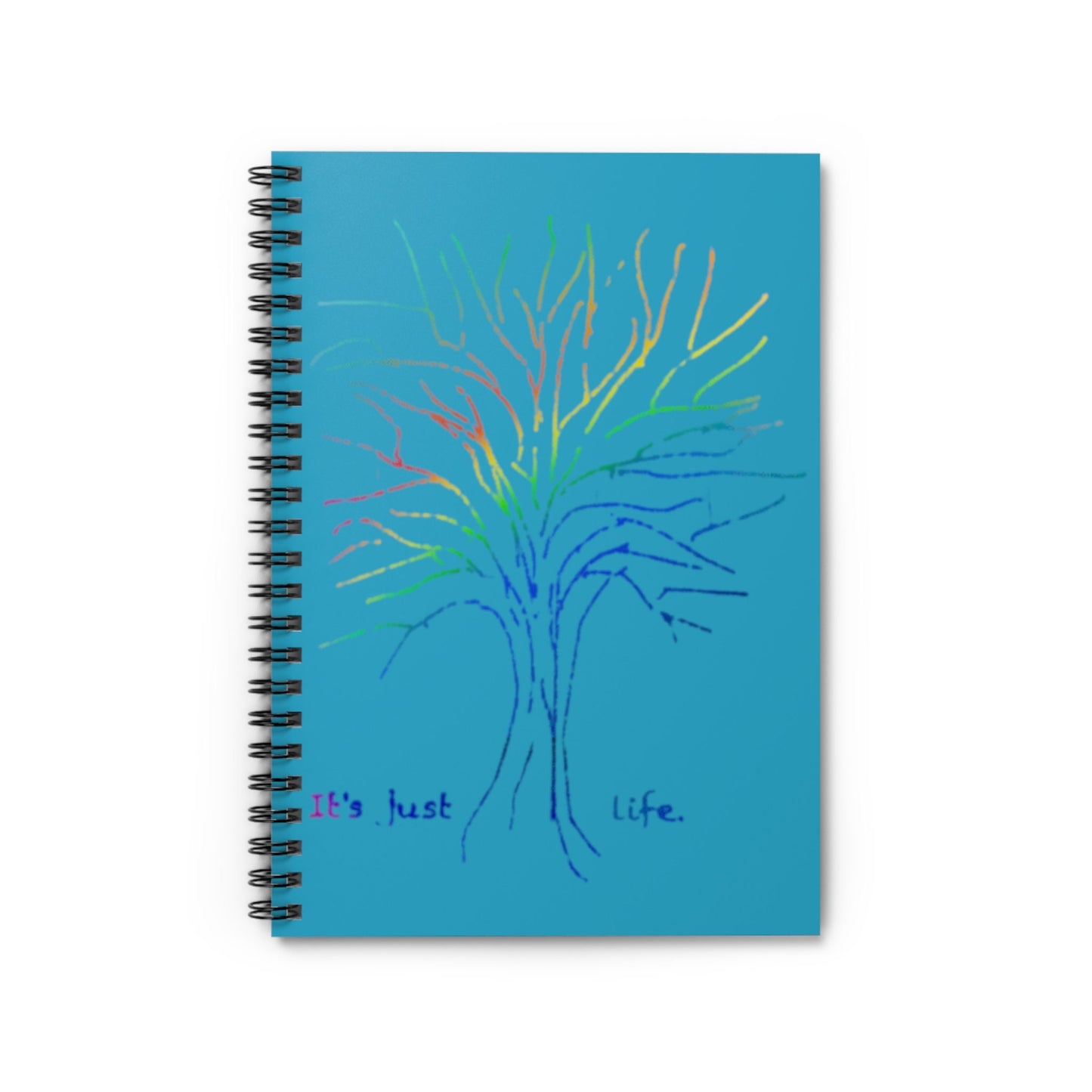 Its Just Life Rainbow Tree Turquoise Spiral Notebook, Ruled Line, gender neutral, journal, notes, lists, pride, teens, adults, kids, friends