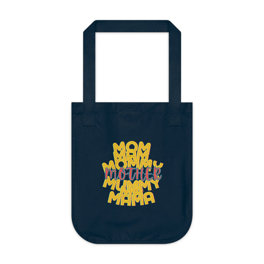 Mother Organic Canvas Tote Bag, Mom Mommy Ma Mam Mama Mummy, Love, Mothers Day, Gender Neutral, Gift, Groceries, Shopping, Books, Eco