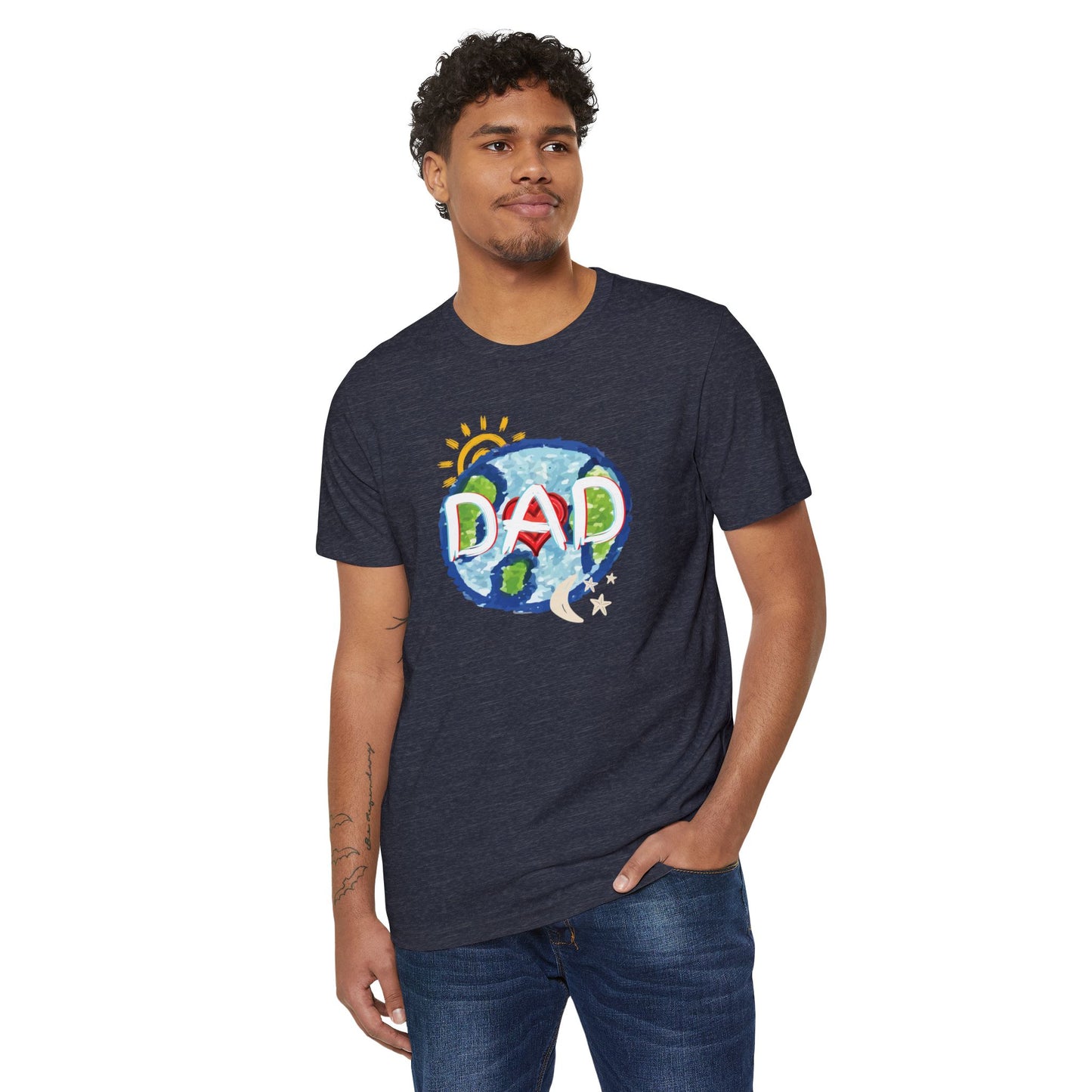 Dad Whole World Sun Moon Stars Heart Unisex Recycled Organic T-Shirt, Father's Day Gift, Family Matching Outfit, Eco-Friendly Tee, Unique