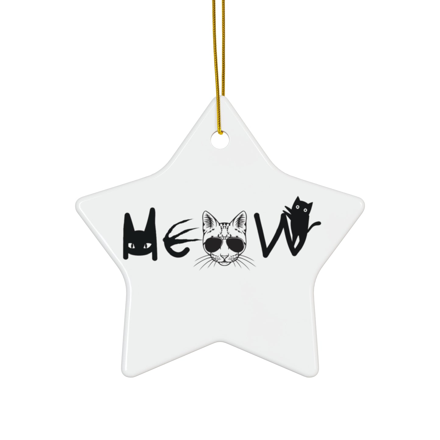 Meow White & Black Hanging Ornament, cats, sassy, decor, fun, Circle Snowflake Heart Star, Holiday, Gifts, all ages, Christmas, Halloween