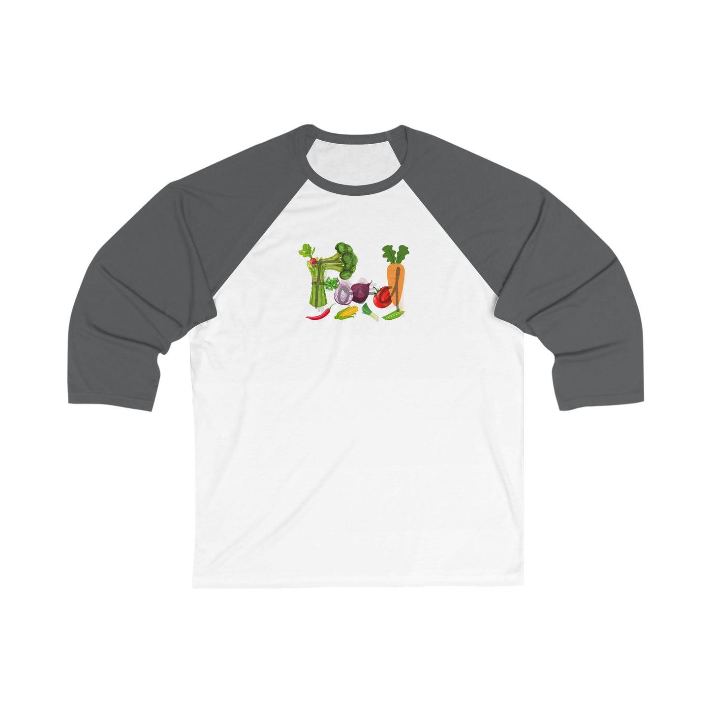 Food Unisex 3\4 Sleeve Baseball Tee, health, vegetables, cooking, colorful, gender neutral, gift, women men teens friends Christmas birthday