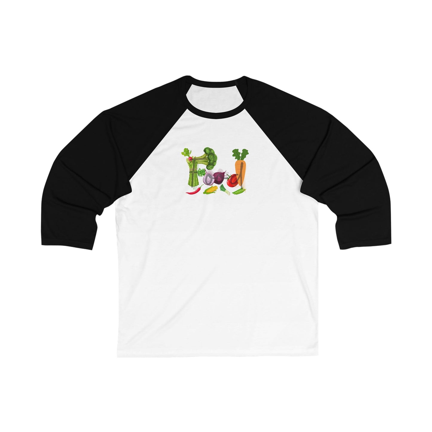 Food Unisex 3\4 Sleeve Baseball Tee, health, vegetables, cooking, colorful, gender neutral, gift, women men teens friends Christmas birthday