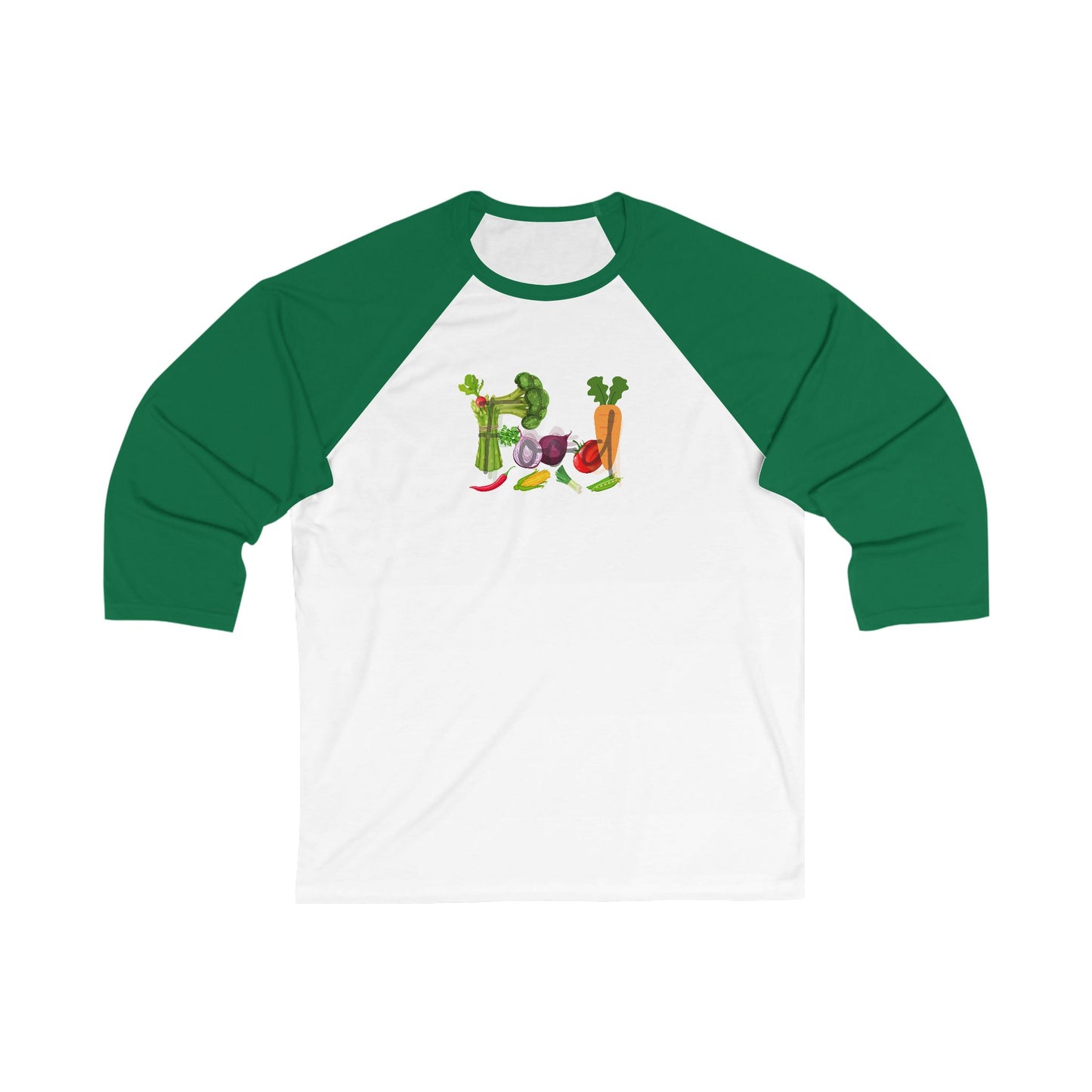 Food Unisex 3\4 Sleeve Baseball Tee, health, vegetables, cooking, colorful, gender neutral, gift, women men teens friends Christmas birthday