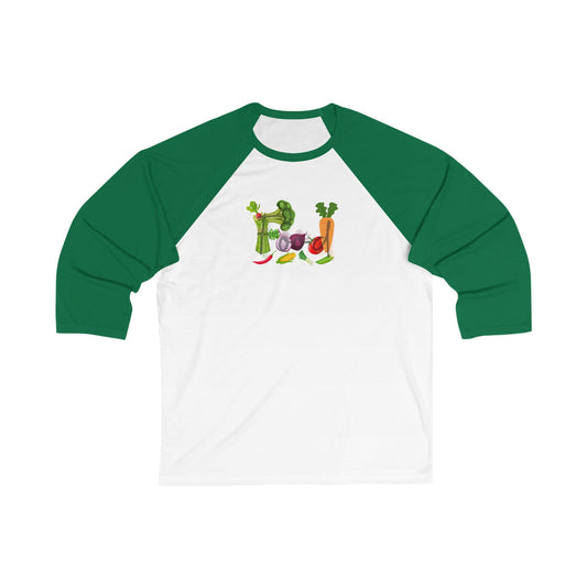 Food Unisex 3\4 Sleeve Baseball Tee, health, vegetables, cooking, colorful, gender neutral, gift, women men teens friends Christmas birthday