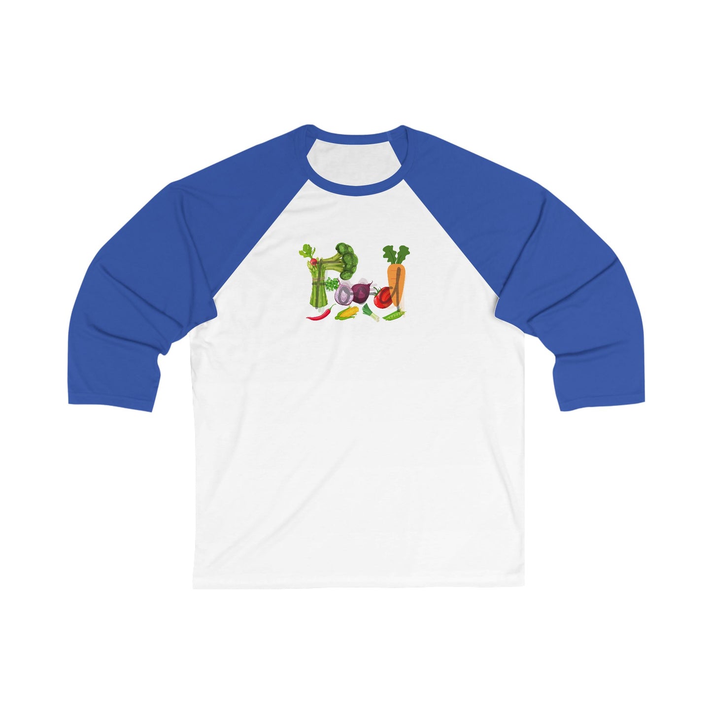 Food Unisex 3\4 Sleeve Baseball Tee, health, vegetables, cooking, colorful, gender neutral, gift, women men teens friends Christmas birthday