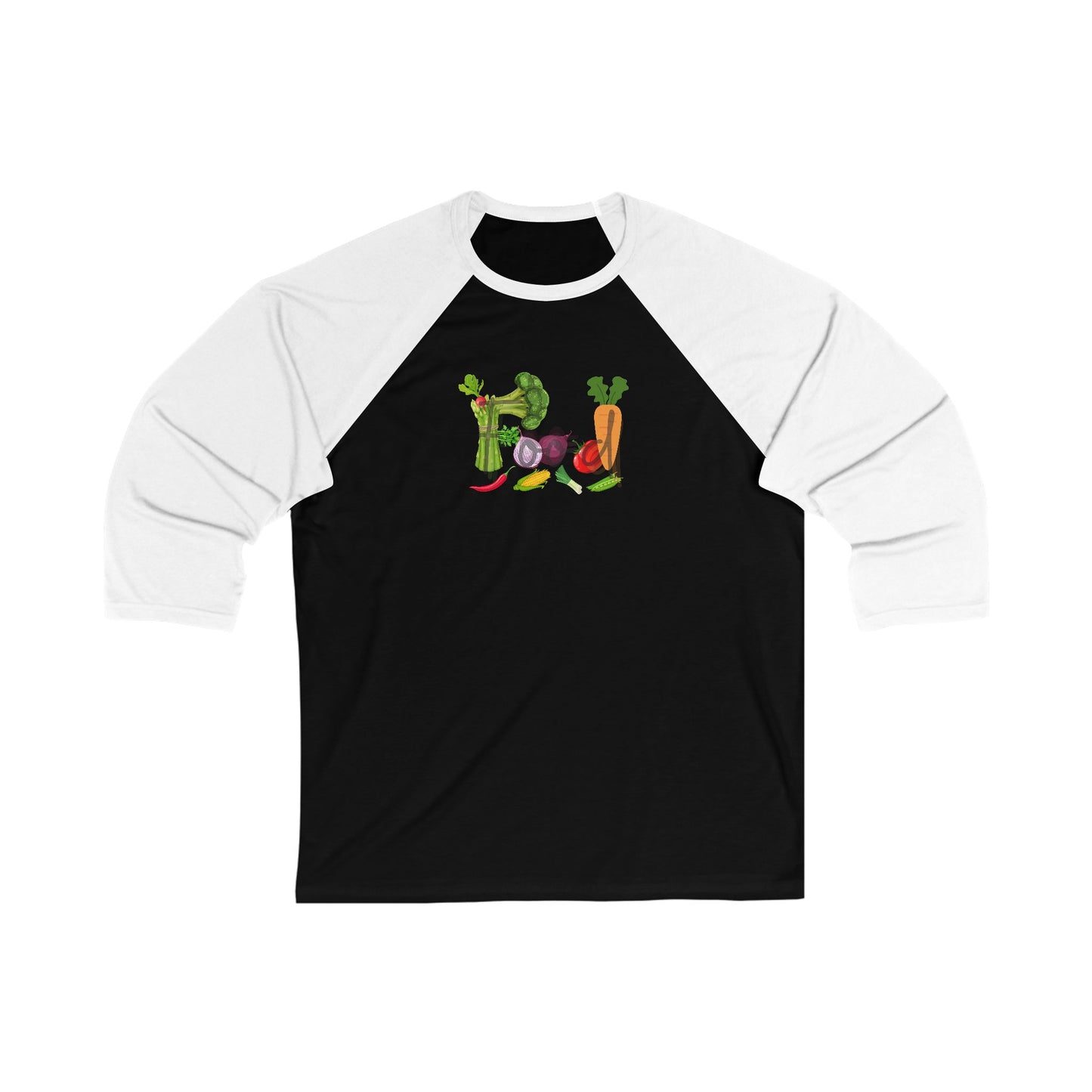 Food Unisex 3\4 Sleeve Baseball Tee, health, vegetables, cooking, colorful, gender neutral, gift, women men teens friends Christmas birthday