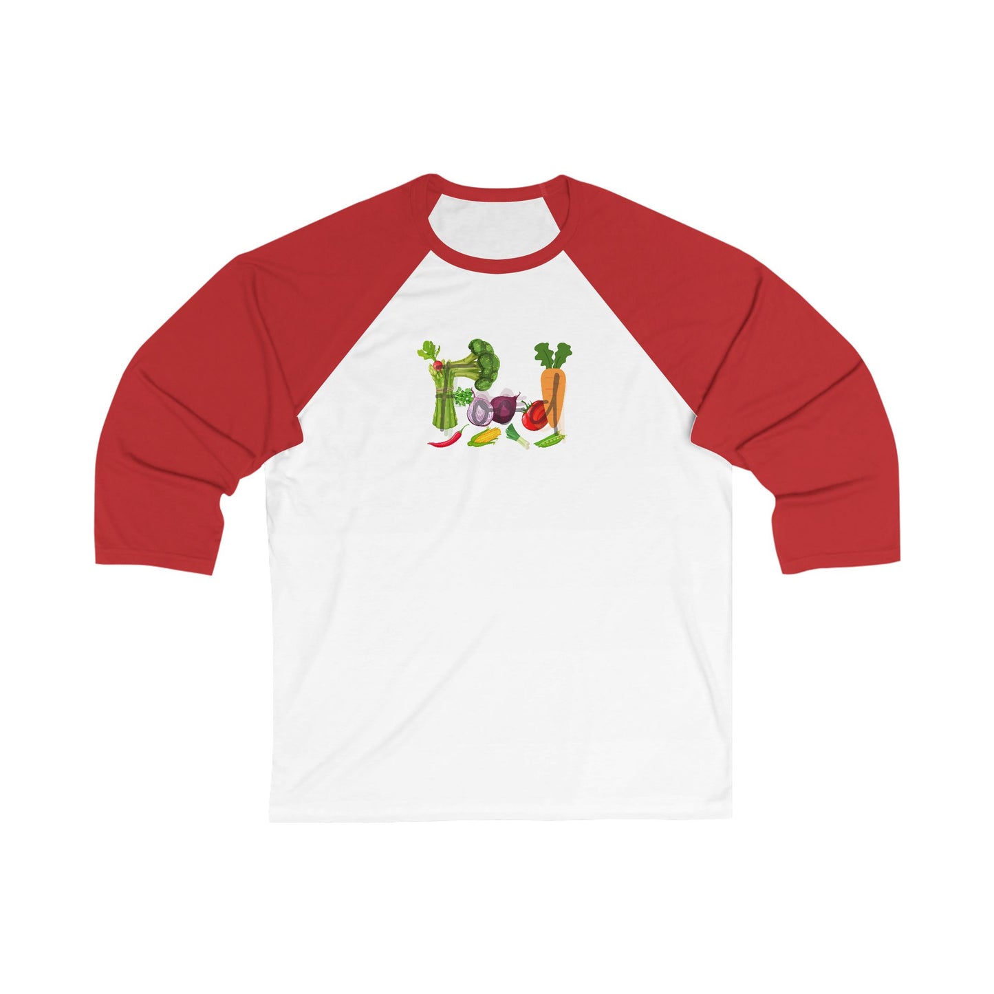 Food Unisex 3\4 Sleeve Baseball Tee, health, vegetables, cooking, colorful, gender neutral, gift, women men teens friends Christmas birthday