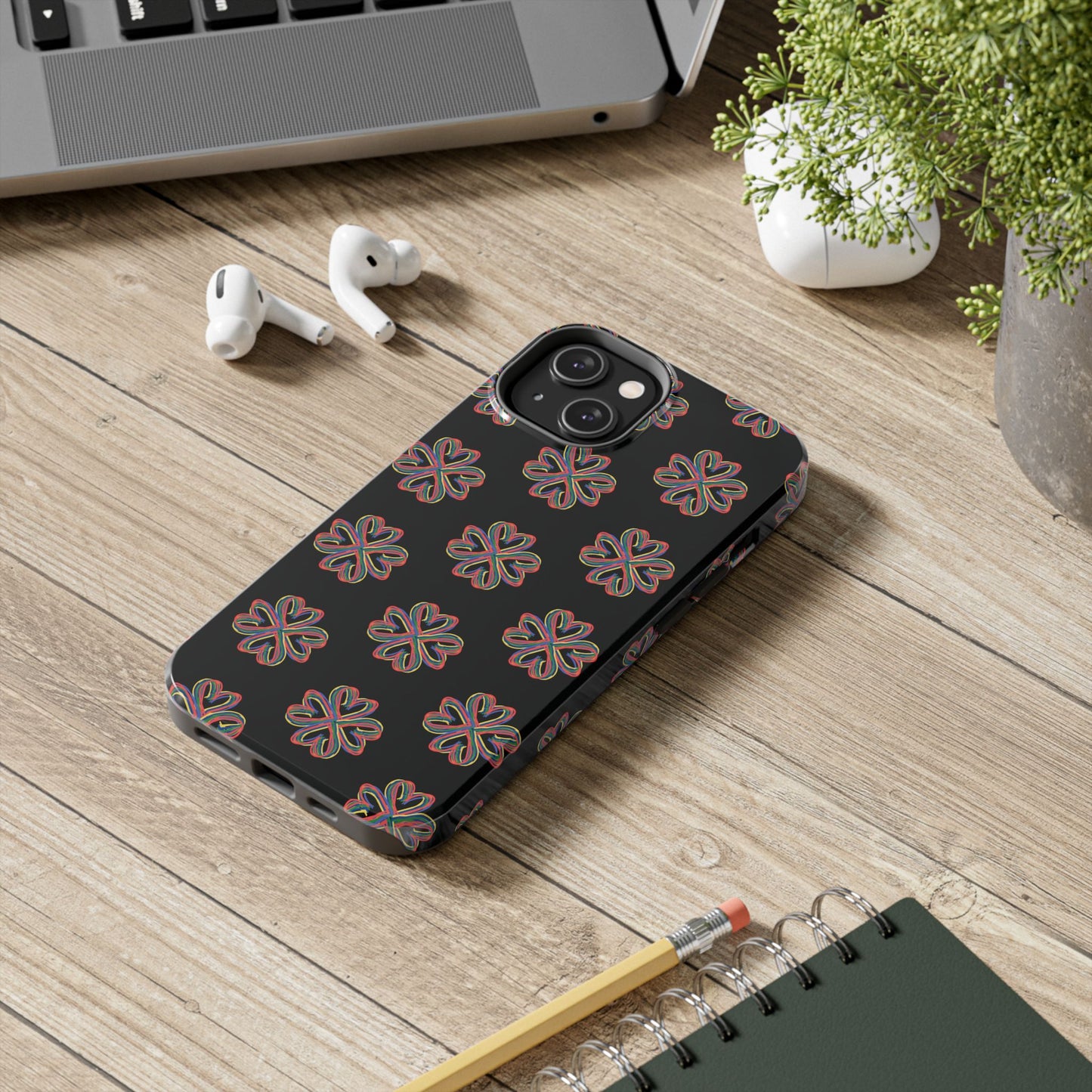 Tough Phone Cases, Floral Phone Cover, Protective Floral Case, Colorful Phone Shell, Black Phone Case, Wireless Charging
