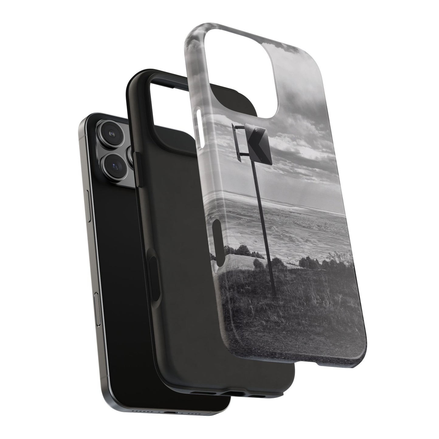 Road Sign Tough Phone Cases, iPhone & Samsung cases, wireless charging, black and white photo, nature, original art, gift birthday Christmas