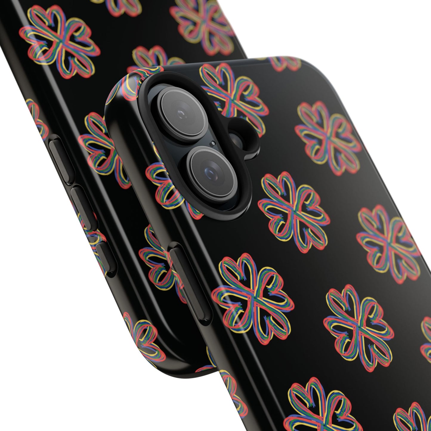 Tough Phone Cases, Floral Phone Cover, Protective Floral Case, Colorful Phone Shell, Black Phone Case, Wireless Charging
