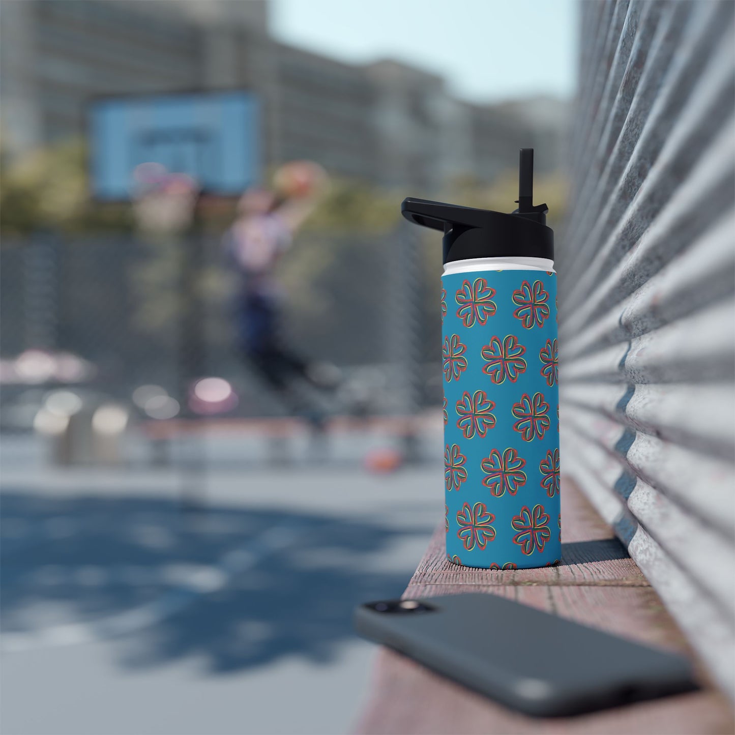 Turquoise Colorful Floral Stainless Steel Water Bottle, Gender Neutral, Gift, Exercise, Run, Workout, Eco BPA-free, Gift Birthday Christmas