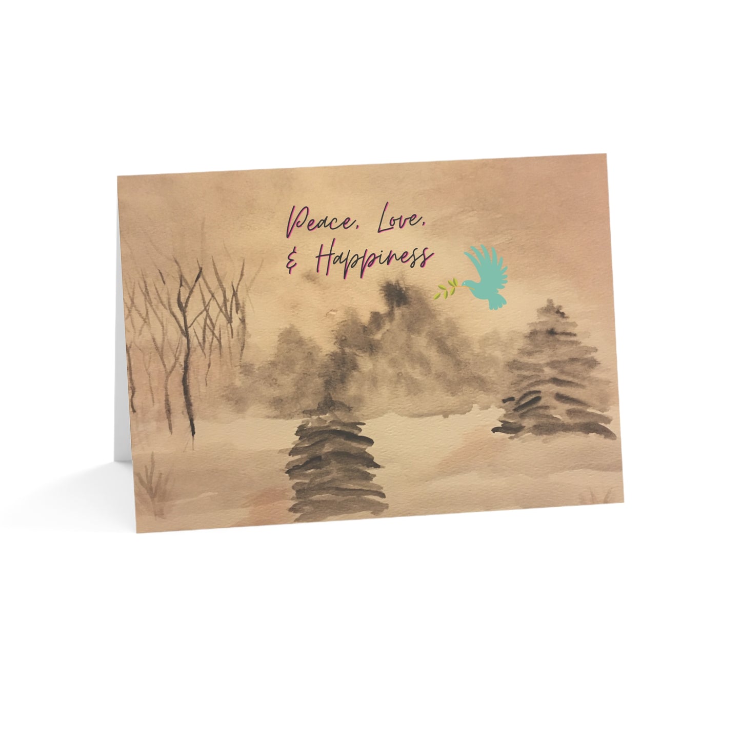 Holiday Greeting Cards Original Artwork Winter Scene (10, 30, & 50pcs), Peace Love Happiness, Wishing Joyful Healthy New Year, 4 size/3 fin