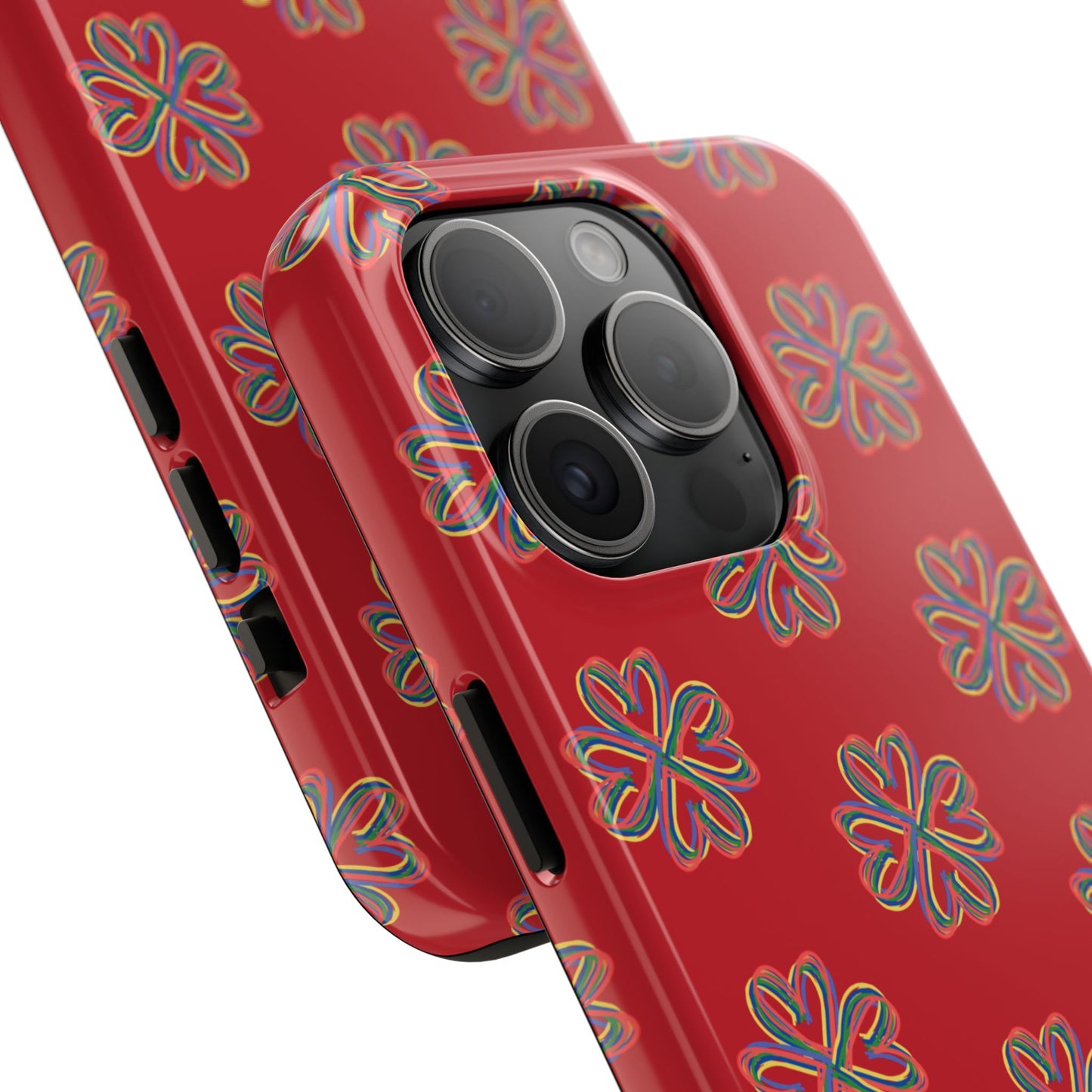 Floral Tough Phone Case, Red Phone Cover, Protective Tech Accessory, Botanical Phone Shell, Gift for Gardeners, Colorful, Wireless Charging