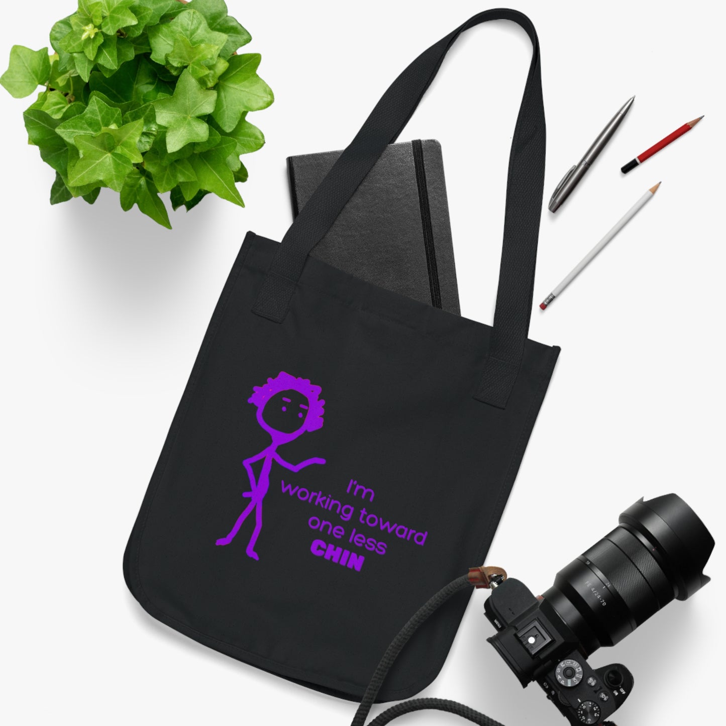 Im Working Toward One Less Chin Organic Canvas Tote Bag, Funny, Exercise, Gender Neutral, Women, Men, Gift, Groceries, Shopping, Books, Eco