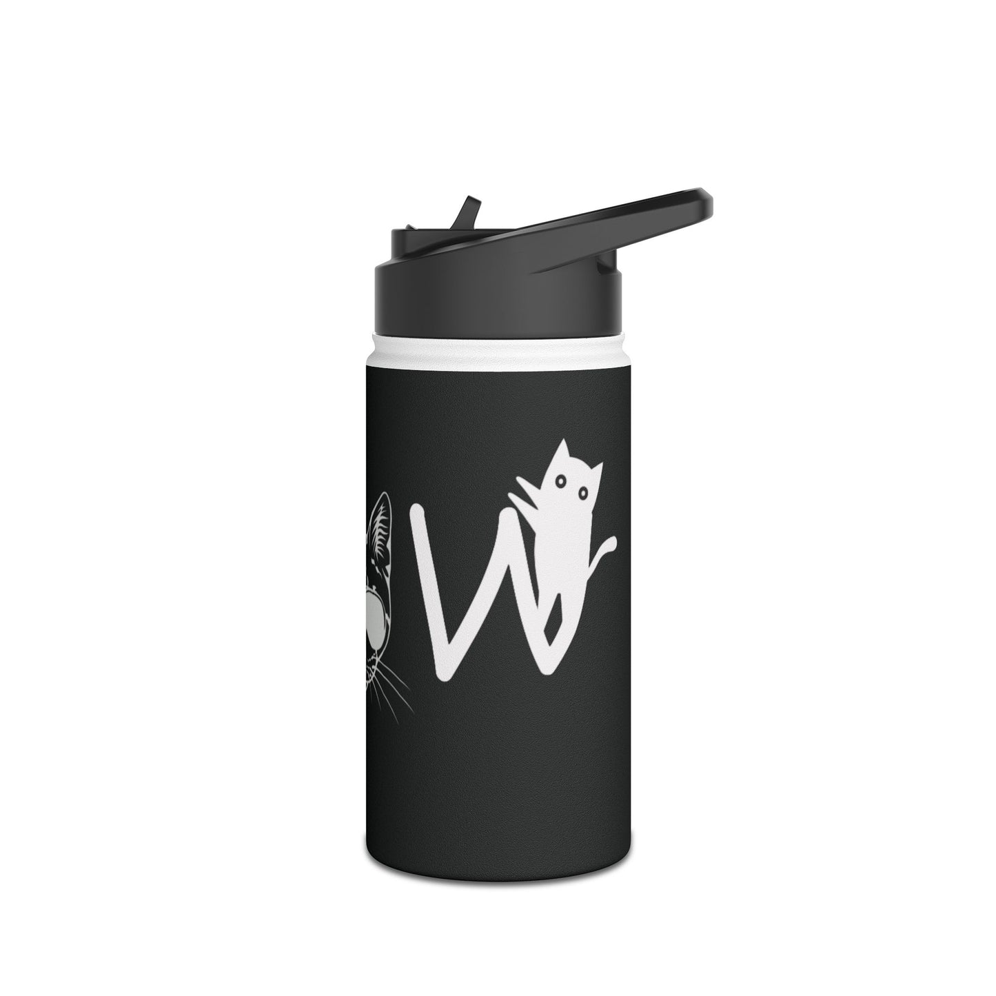 Meow Black Stainless Steel Water Bottle, Cats, Sassy, Fun, Halloween, Election, Gender Neutral, Gift, Exercise, Run, Workout, Eco BPA-free