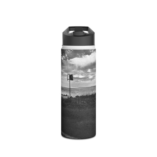 Road Sign Stainless Steel Water Bottle, Badlands, Landscape, Black and White, Photo, Artwork, Drinkware, Gift, Nature, Warning, BPA-free